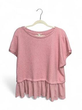 Pilcro Anthropology Women’s Pink Mauve Short Sleeve Sweater Twofer Top Size XL